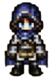 El, the Swordsman in Octopath Traveler 0. She wears a navy blue hood with brown clothing beneath.