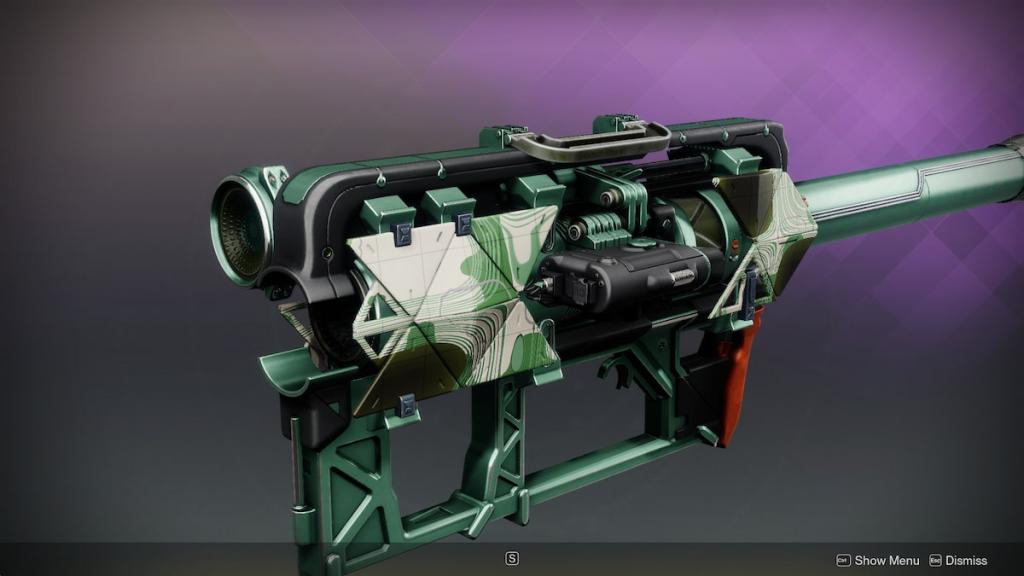 Folded Root, a Warmind-inspired rocket launcher with the camouflage-like glow of the Call to Arms Holofoil.