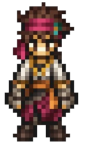 Ludo from Octopath Traveler 0, a man wearing a pirate outfit with red bandana and pants and a white tunic