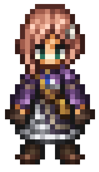 Macy, one of the many companions in Octopath Traveler 0. She has strawberry blonde hair and a purple tunic