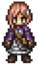 Macy, one of the many companions in Octopath Traveler 0. She has strawberry blonde hair and a purple tunic