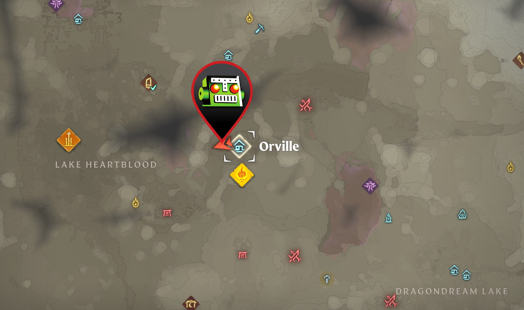 A map from Enshrouded showing the exact location where players can find Raw Rice, an ingredient needed to make Cooked Rice.