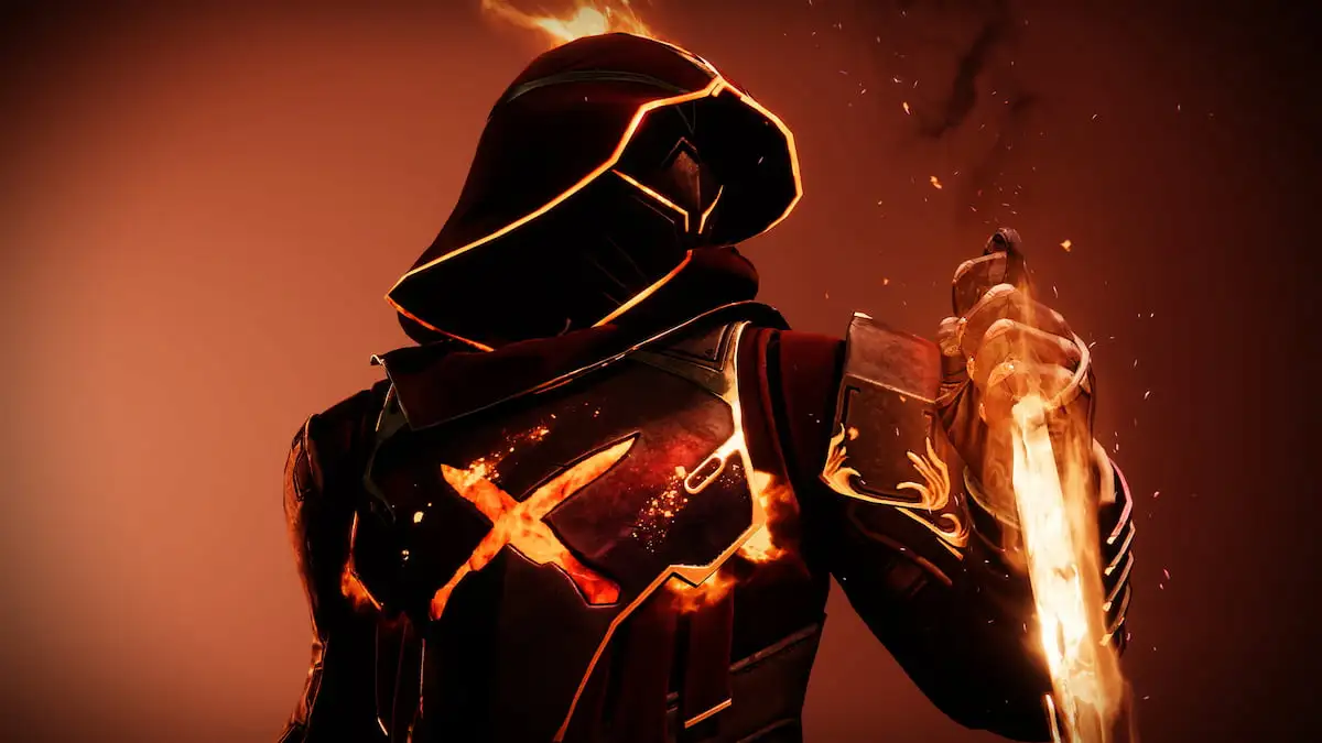 A Solar Hunter holds out a Solar knife, as seen in the Solar subclass menu.