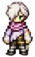 Therion, a white-haired man with a pink scarf and light purple tunic.