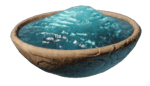 A wooden bowl with a blue goopy substance. This is Wound Ointment in Enshrouded