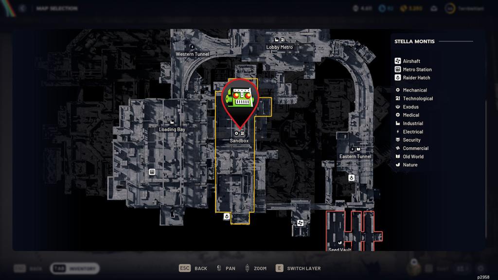 A map from Arc Raiders showing the locations of Mechanical loot zones on Stella Montis.