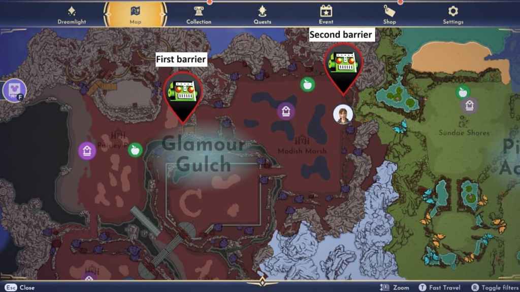 barriers to pixie acres marked in disney dreamlight valley