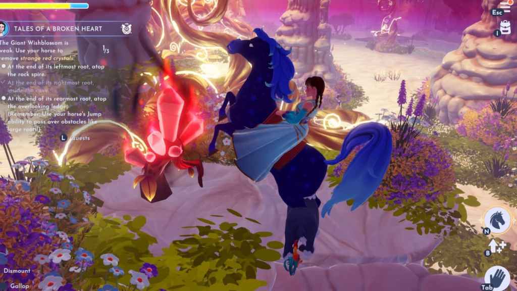 breaking red crystal with horse in disney dreamlight valley