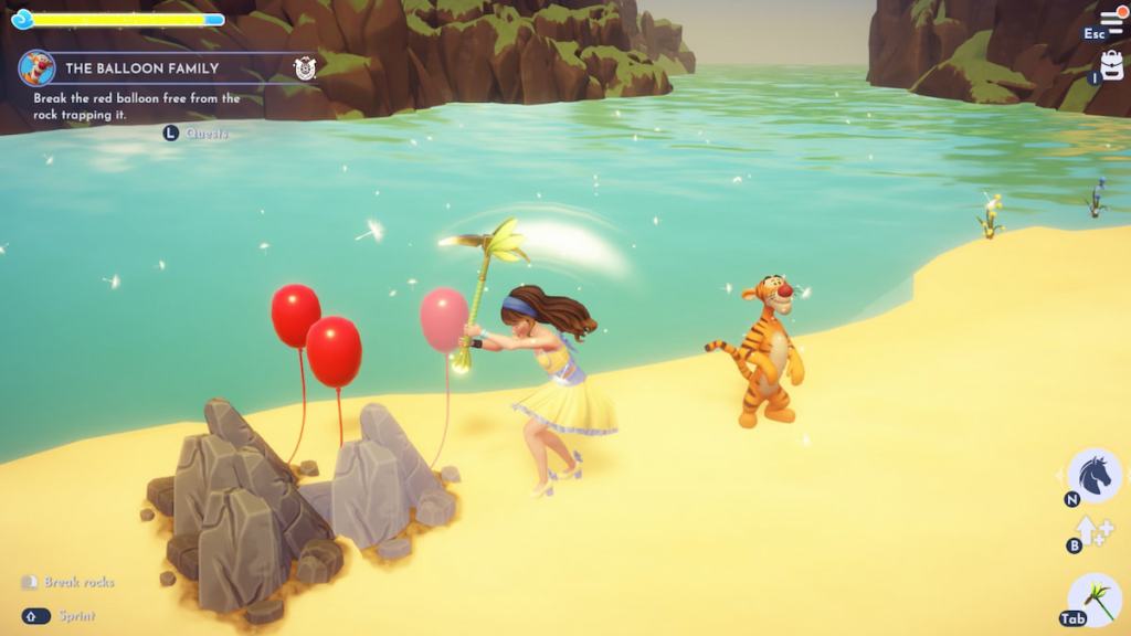 Breaking rock to free red balloon in disney dreamlight valley
