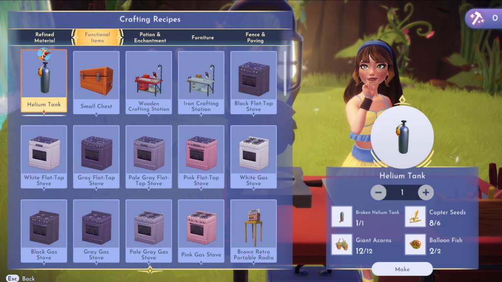 Crafting a helium tank in disney dreamlight valley