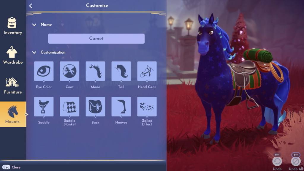 Customizing a horse in disney dreamlight valley