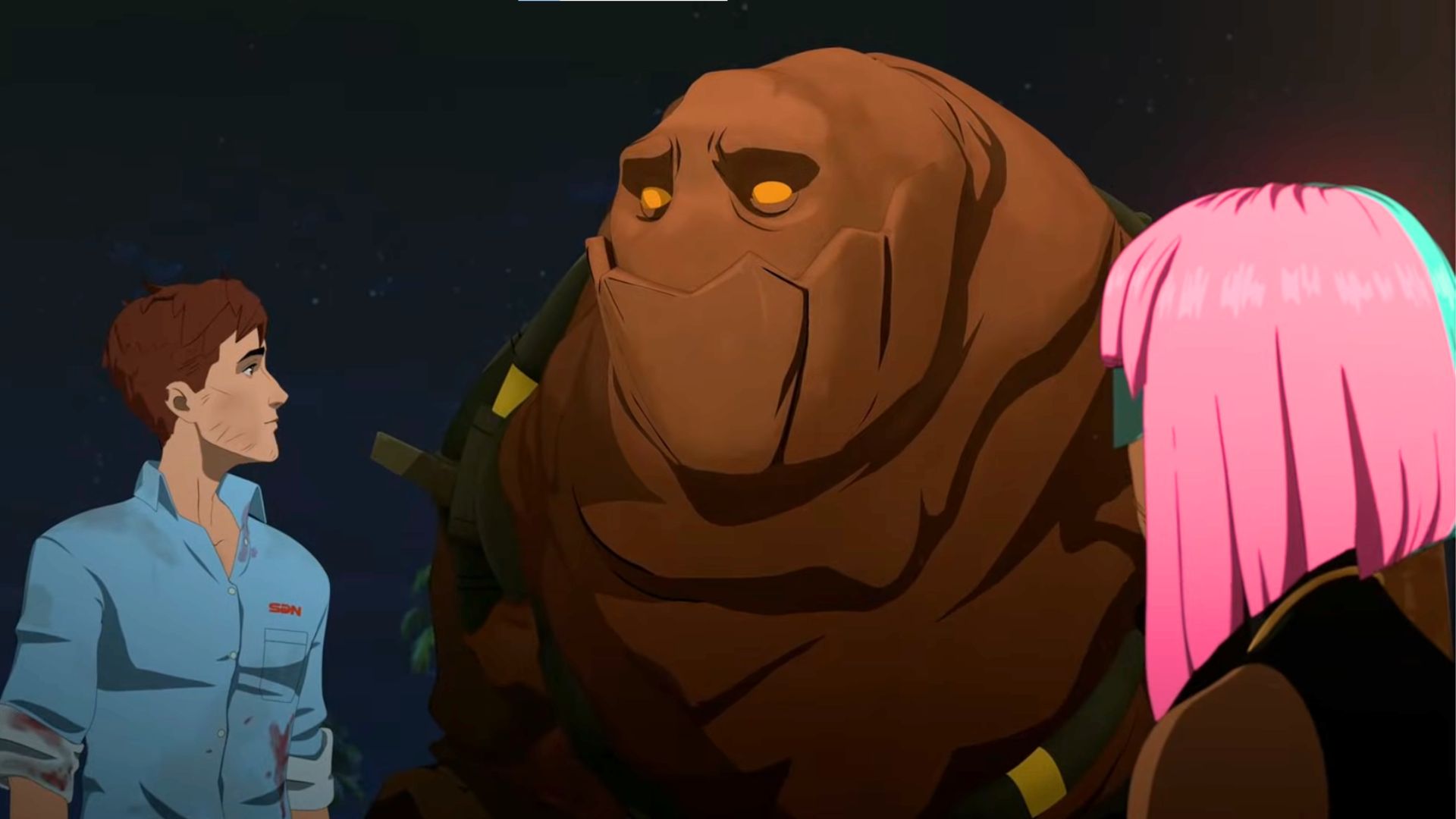 Robert, Golem, and Prism talking in Dispatch episode 5