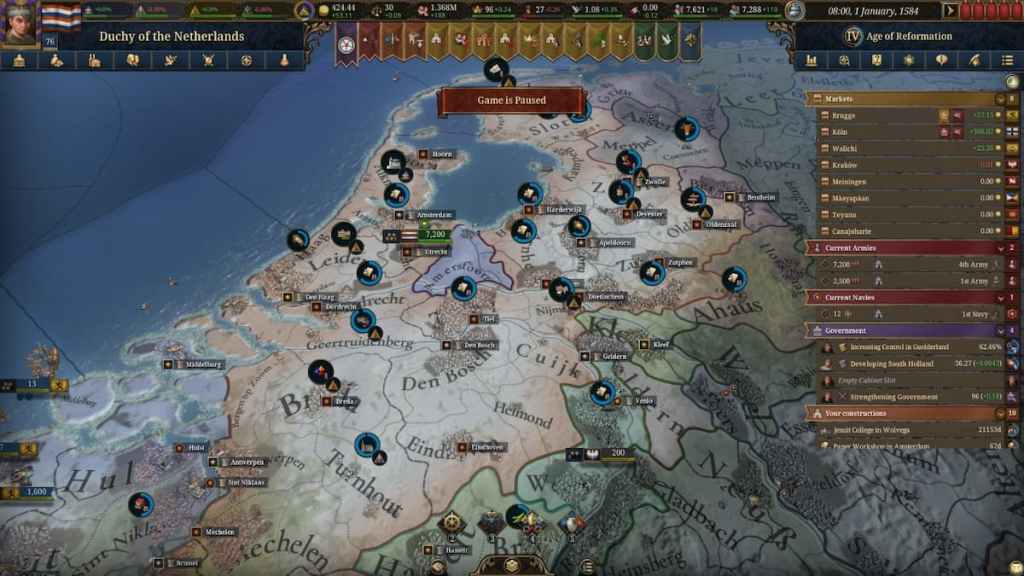 Gameplay snapshot of Europa Universalis 5. 
