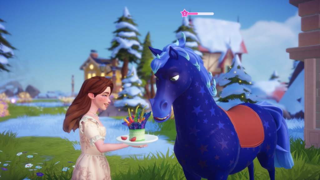 Feeding horse in disney dreamlight valley