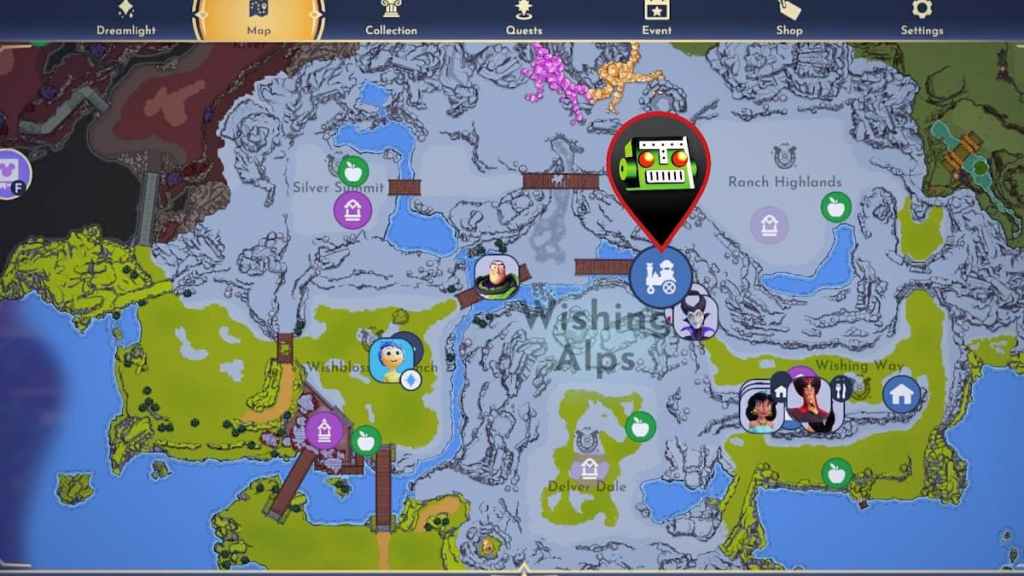 Goofy's stall map icon marked in disney dreamlight valley