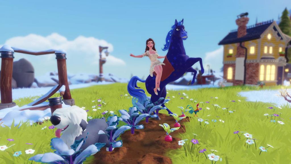 Riding horse by growing plants in disney dreamlight valley