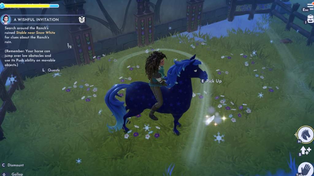 Riding horse by sparkling feather in disney dreamlight valley