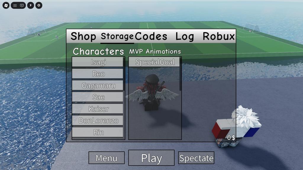 Preview of the character storage menu in the Blue Lock: Skibidi Roblox experience.