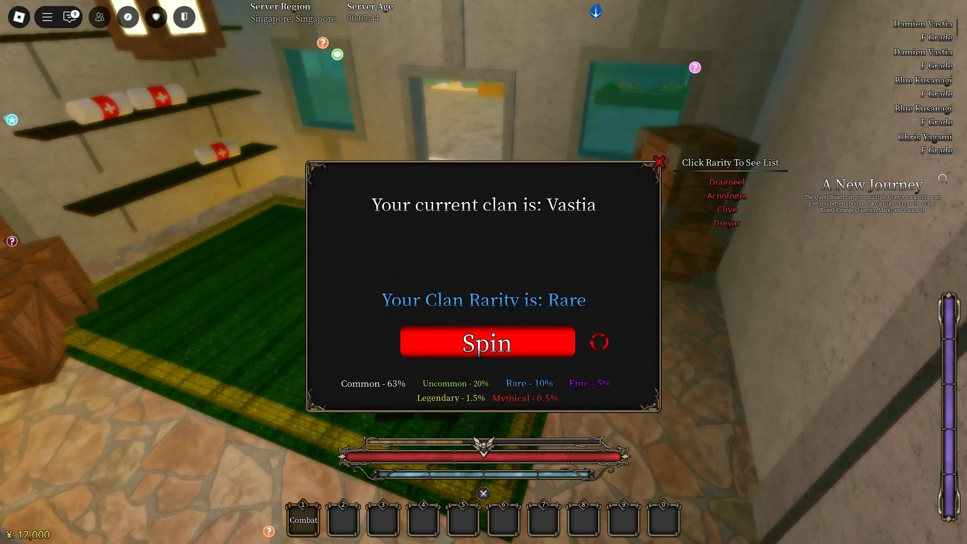 Preview of the Clan Reroll menu in Fairy Tail Re Roblox experience.