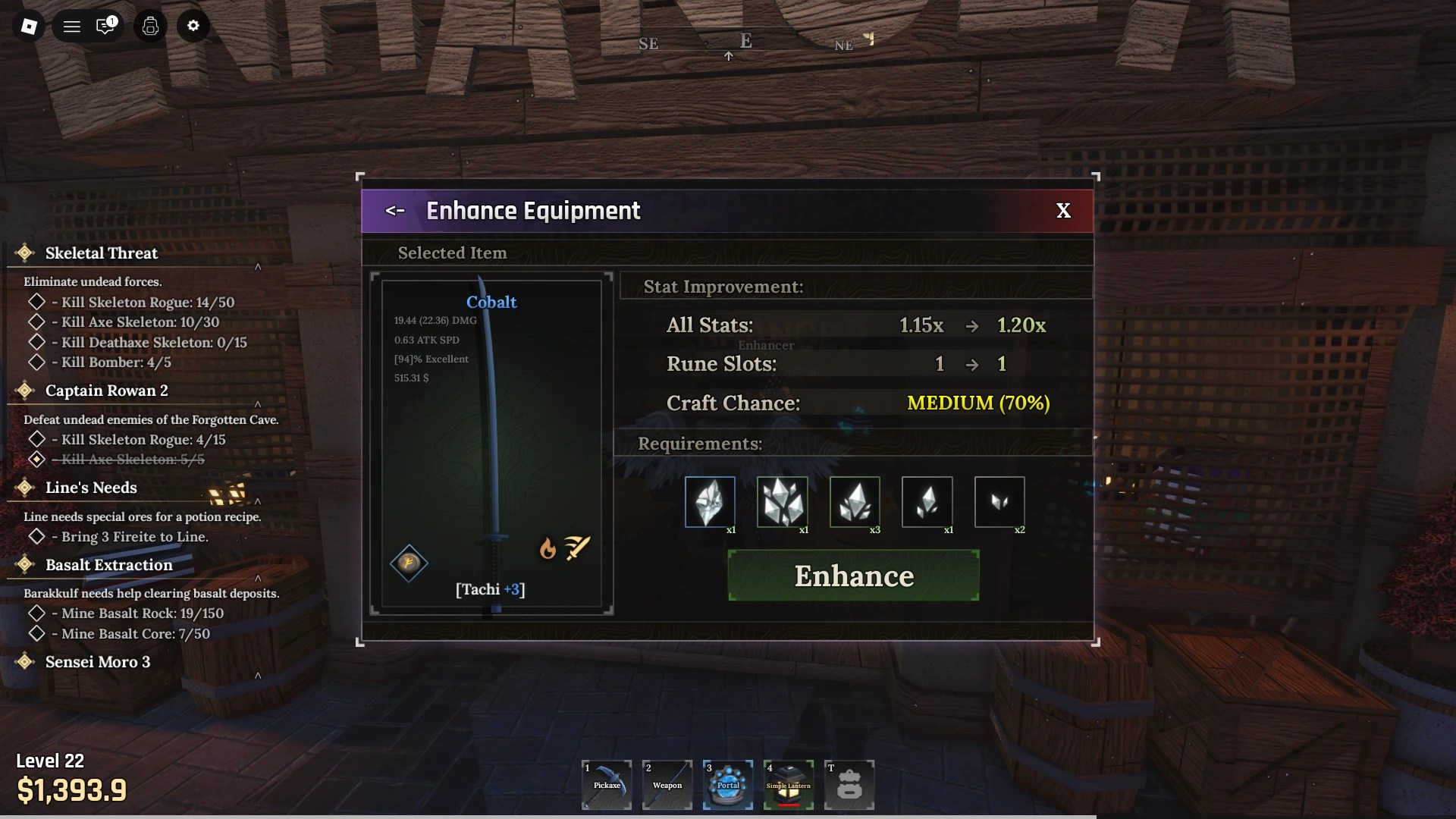 Prévia do menu de aprimoramento de armas na experiência The Forge Roblox.