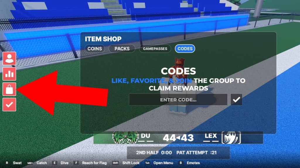How to redeem codes in Flag Football. 