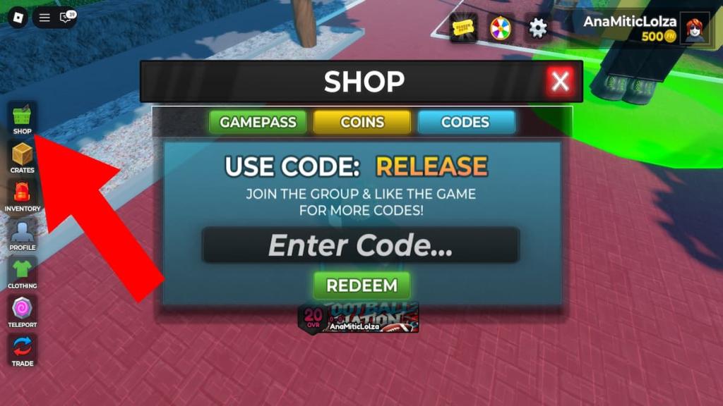 How to redeem codes in Football Nation.