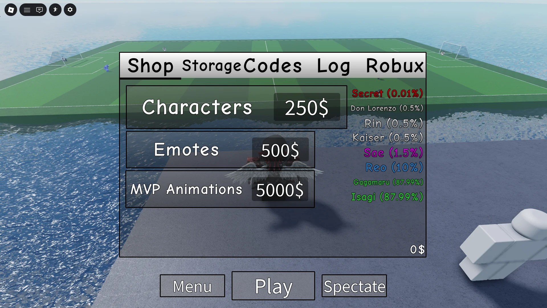A player demonstrating how to roll for new characters in Blue Lock: Skibidi Roblox experience.