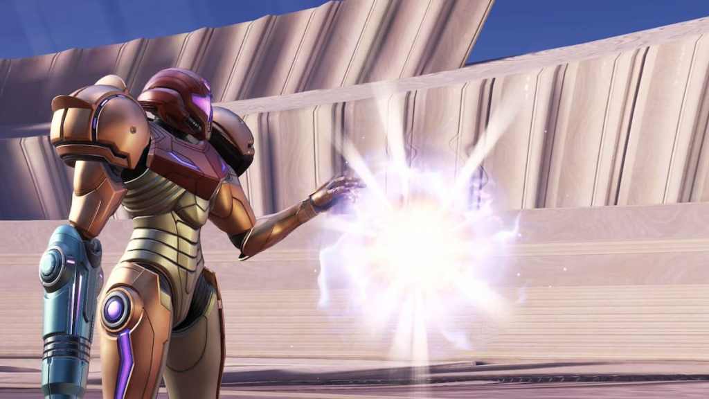 Samus touching an orb of light in Metroid Prime 4: Beyond
