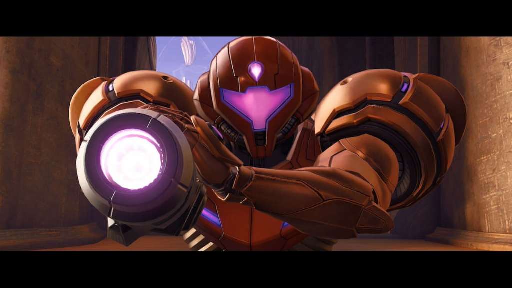 Samus aiming at the screen in Metroid Prime 4