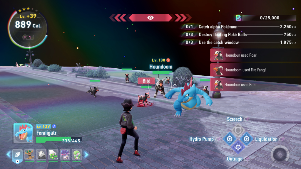 Feraligatr facing a Lv. 138 Houdoom in Hyperspace Lumiose.