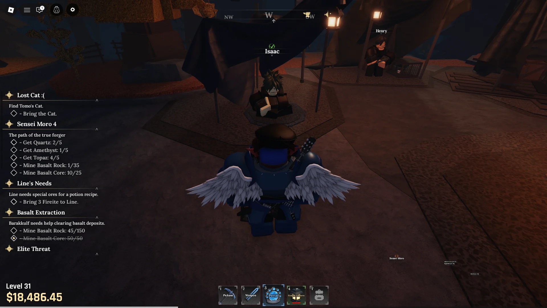 Location of the Isaac NPC in the Forgotten Kingdom in The Forge Roblox experience.