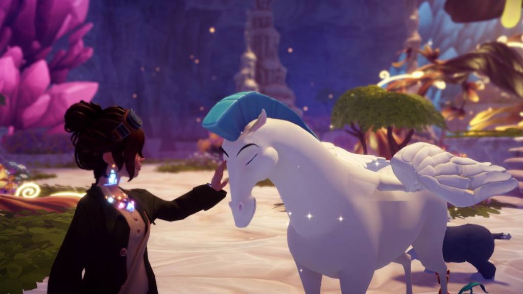 Petting pegasus in disney dreamlight valley