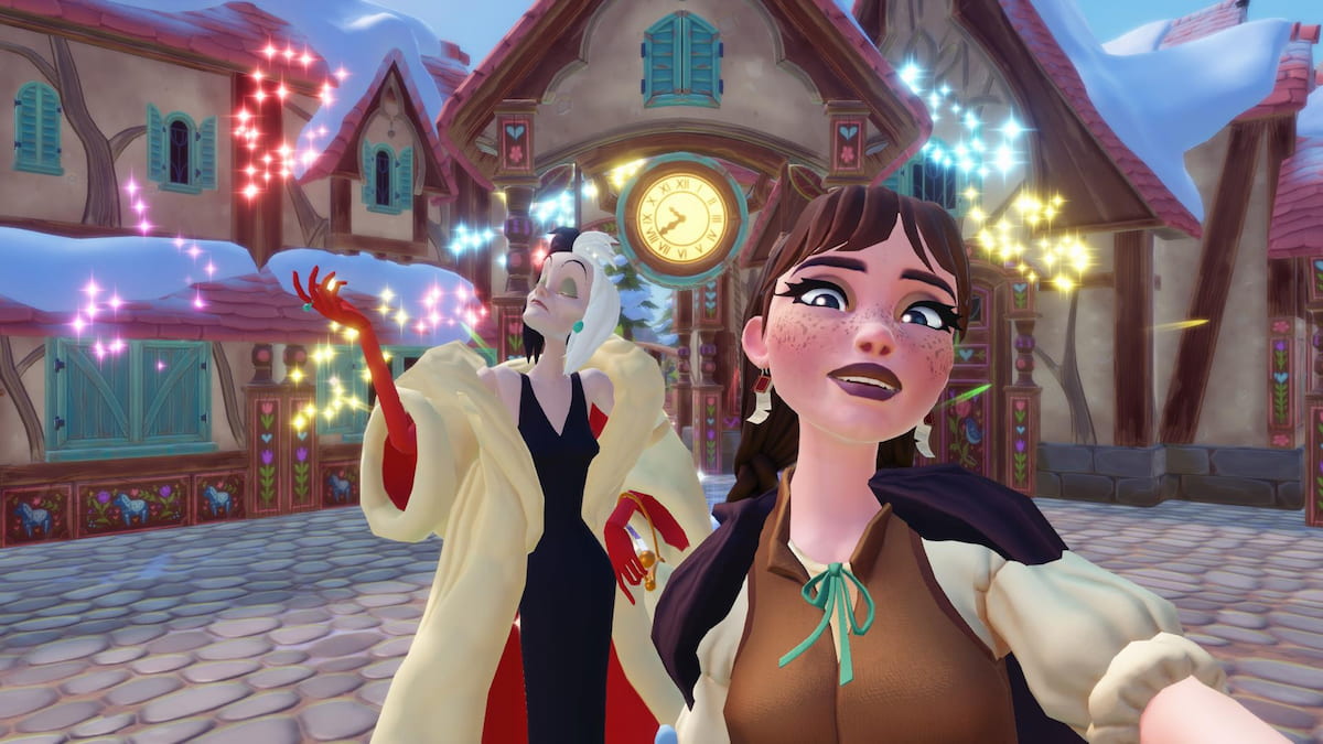 Taking a picture with Cruella in disney dreamlight valley