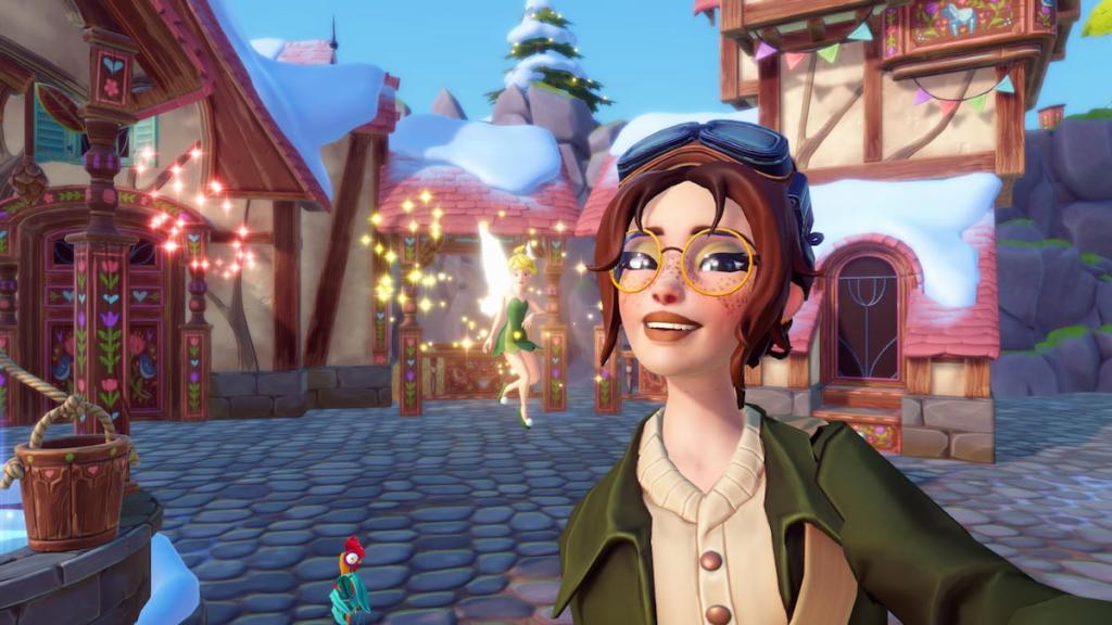 Taking a picture with Tinker Bell in disney dreamlight valley