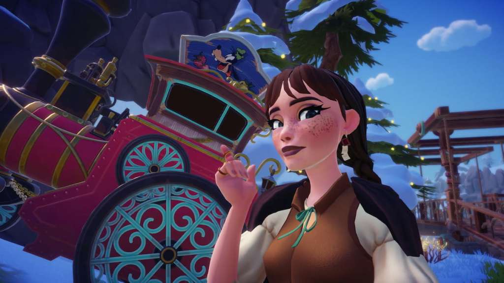 pointing at goofy's stall train in disney dreamlight valley