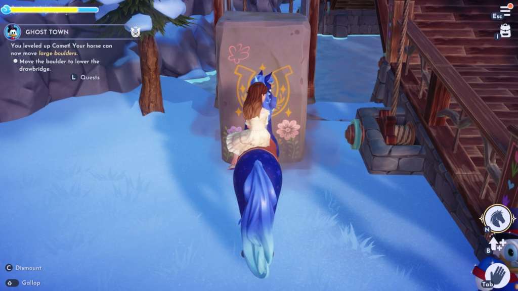 pushing boulder with horse in disney dreamlight valley