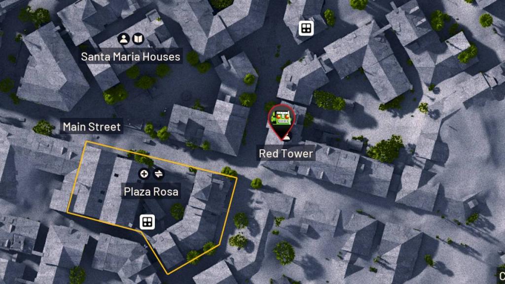 The Red Tower building on a 3D Buried City map in ARC Raiders.