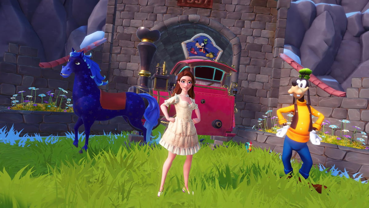 Standing in front of goofy's caravan in disney dreamlight valley