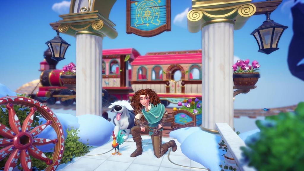 Kneeling in front of train in disney dreamlight valley