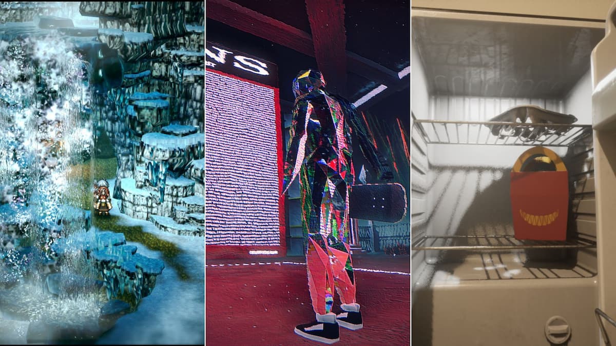 Octopath Traveler 0, Skate Story, and Subliminal screenshots side by side