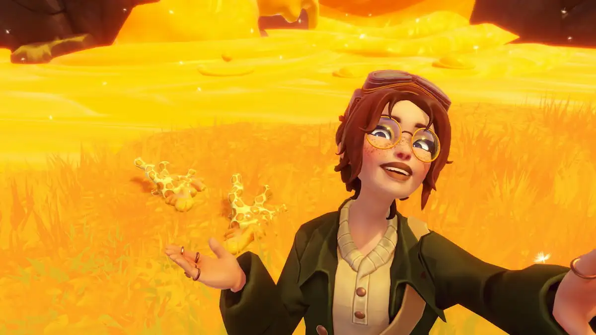 Taking a picture with honey coral in disney dreamlight valley