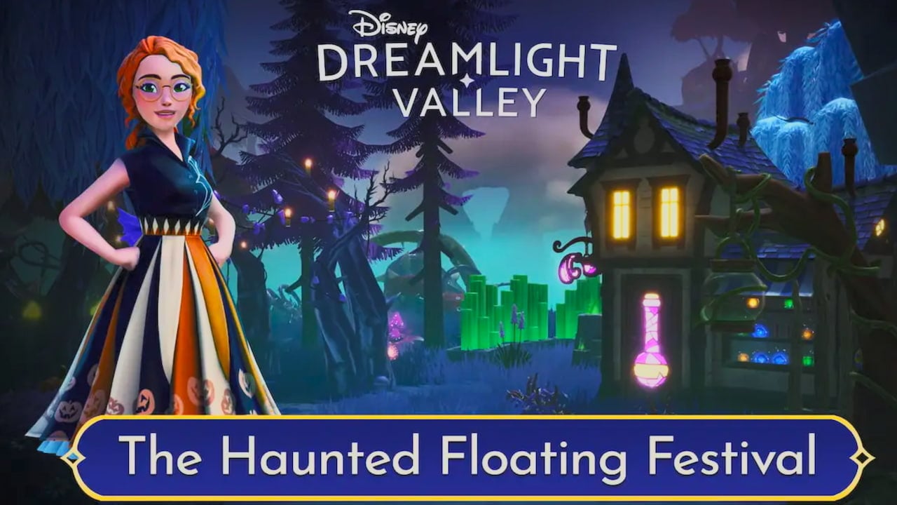 A player in a spooky dress standing on a haunted island in disney dreamlight valley