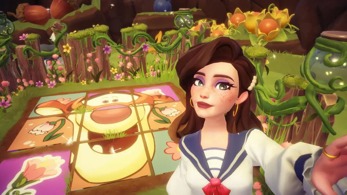 Taking a picture with a puzzle of tigger's face in disney dreamlight valley