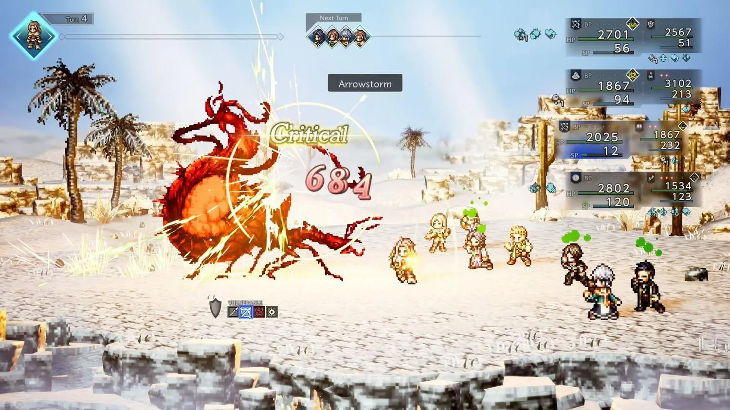 A bowman uses an attack against a giant bug with many legs.