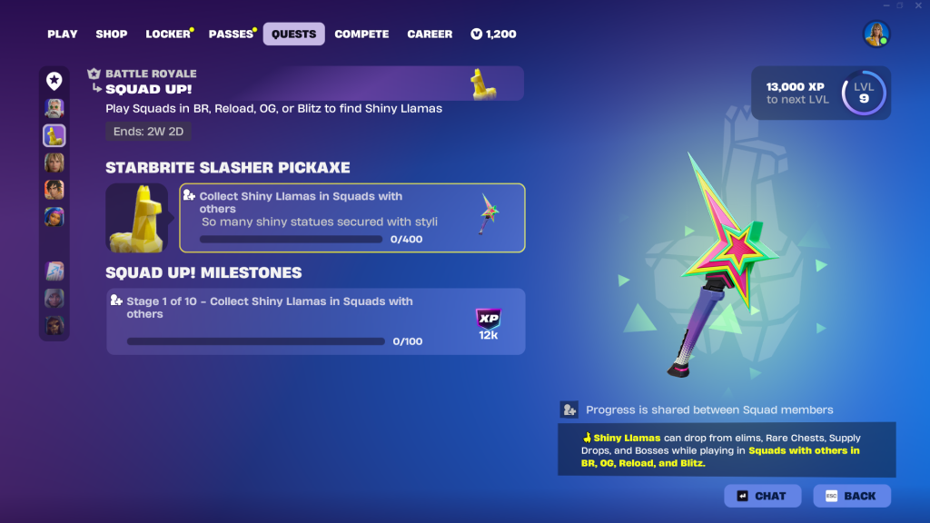 Starbite Slasher pickaxe quest in Fortnite
