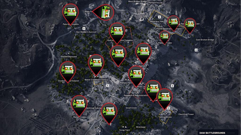Weapon case locations in Dam Battlegrounds