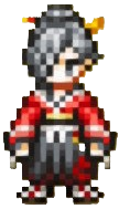 Reime, a woman with a dark bun and red and black samurai attire.