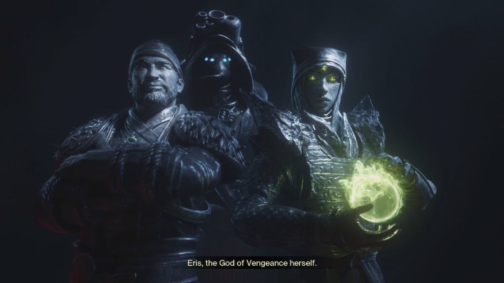 Stone statues of Drifter, Eido, and Eris.