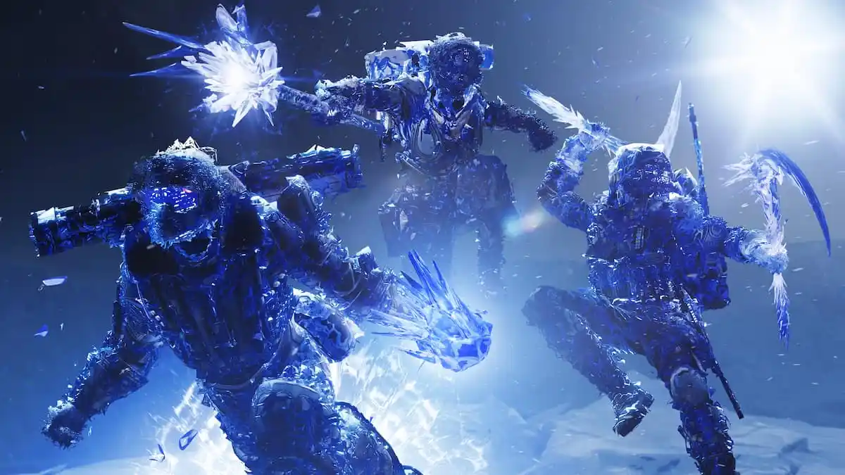 A Hunter, a Warlock, and a Titan using their Stasis supers in Destiny 2.
