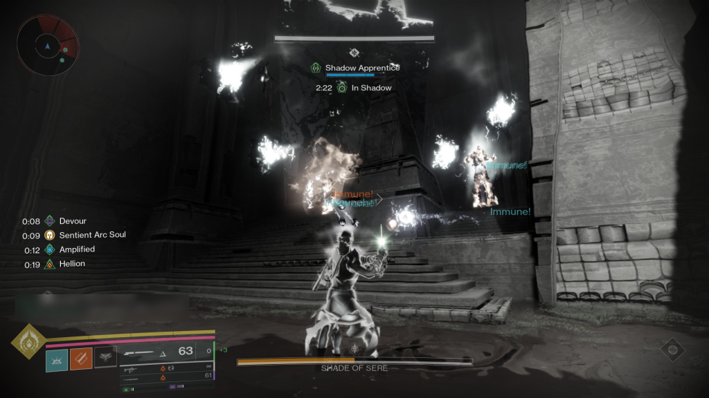 A guardian in the Ascendant Realm faces off against the Shade of Sere